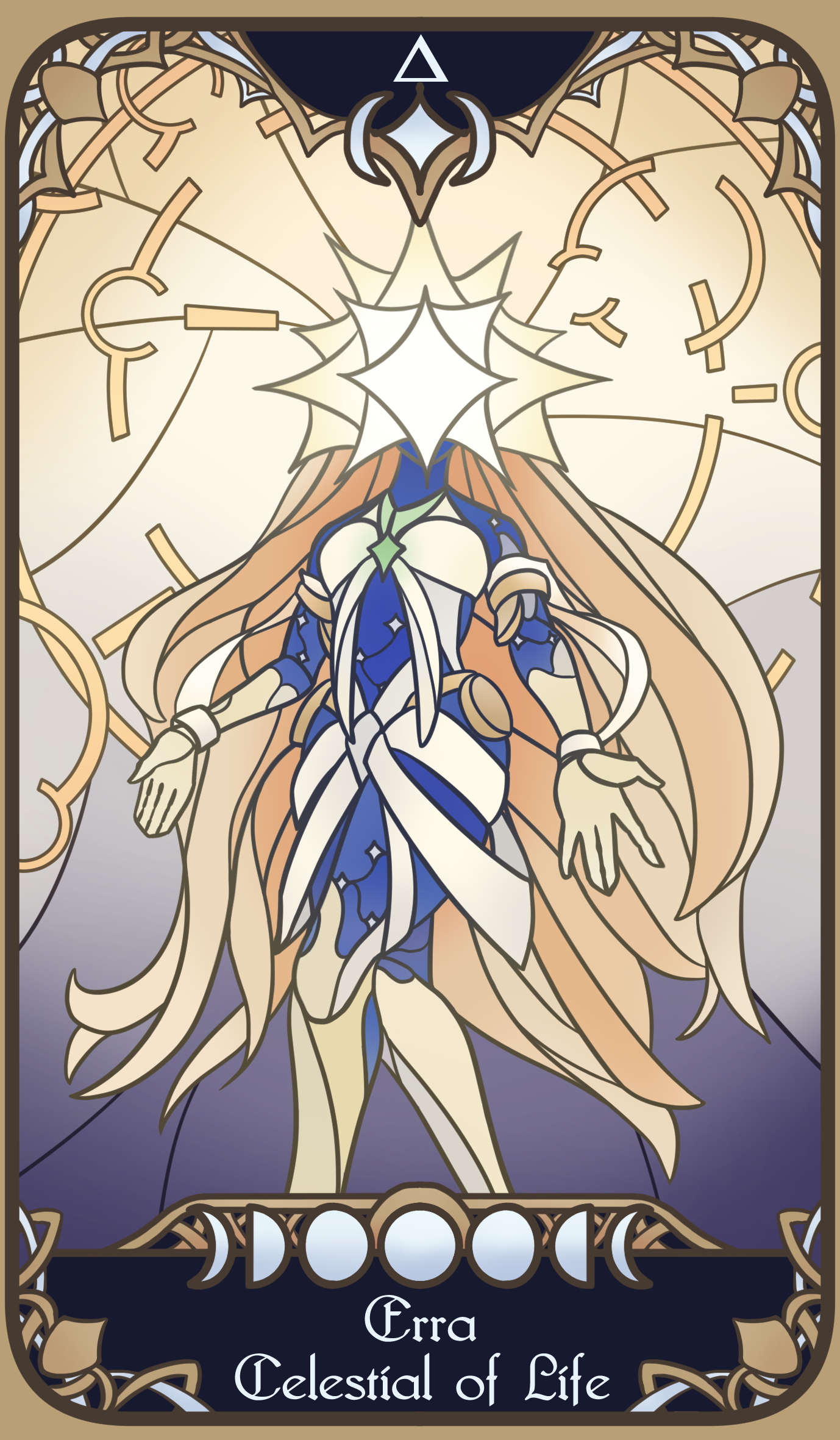 A tarot-inspired card for my homebrew D&D campaign, representing the celestial goddess 'Erra' of life & the afterlife.